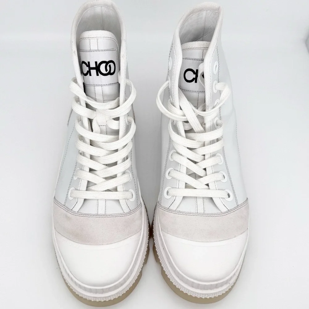 Jimmy Choo‎ Mens Nord Sneaker Boot US 10 EU 43 White Leather Suede Chunky 90s